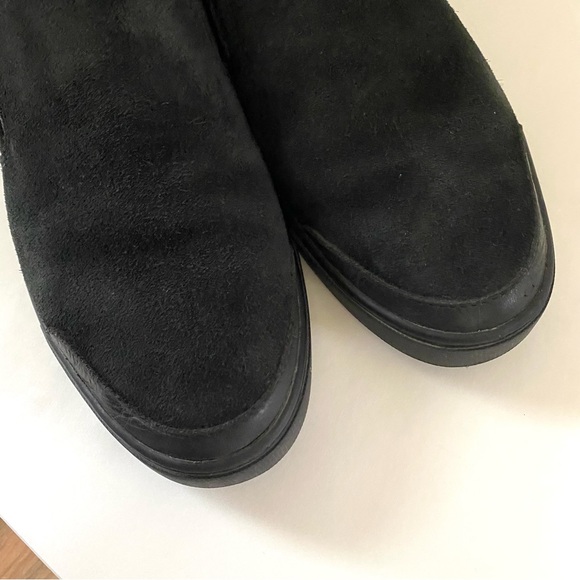 Frye Gemma Shearling Slip On Sneakers Flats Leather Suede Wool Lined 8.5 Black - Picture 3 of 8